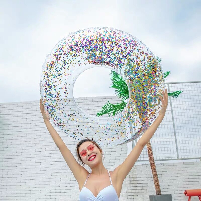 Flotador gigante para niños y adultos, anillo de natación de 60/70/80/90cm/120cm con purpurina colorida, tubo de piscina inflable, juguetes de diversión con agua