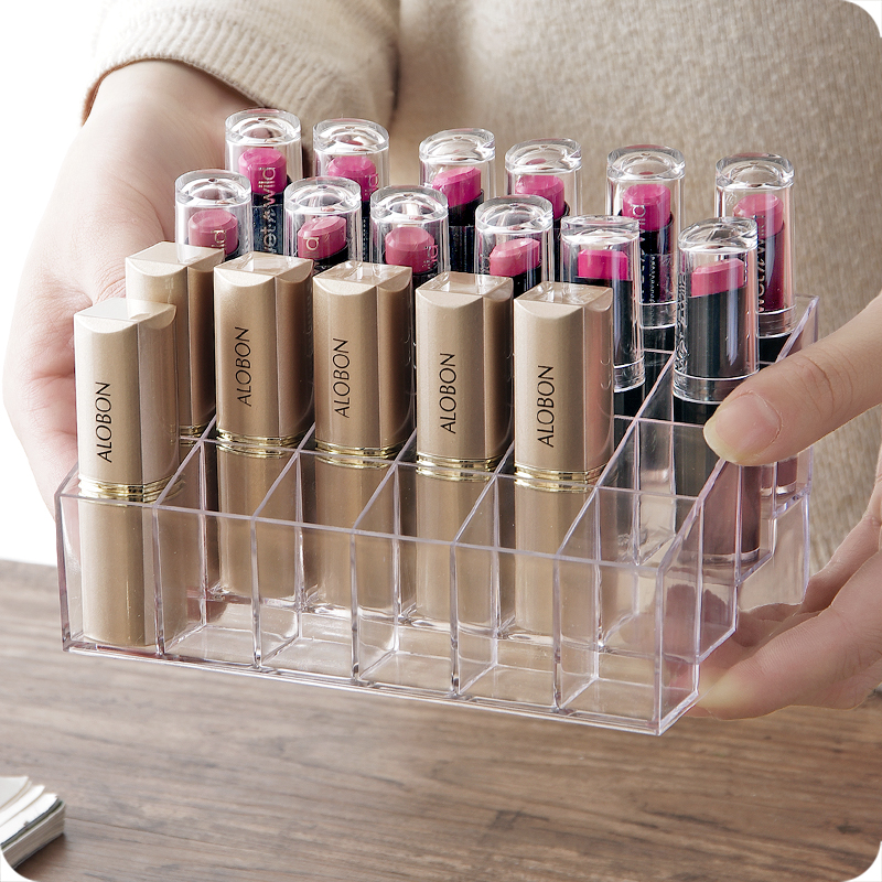 24 Grids Trapezoid Clear Acrylic Makeup Display Lipstick Stand Case Cosmetic Organizer Holder Jewelry Nail Polish Storage Boxes