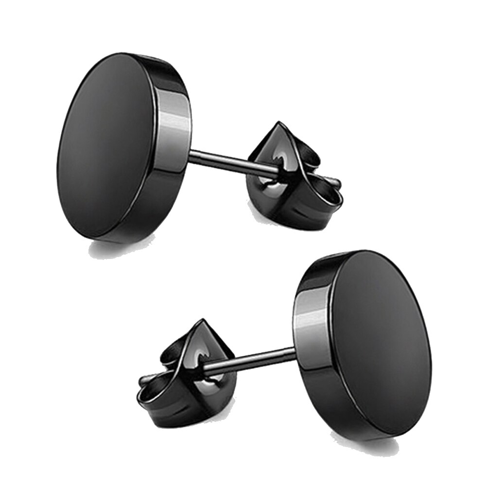 6 Style 316L Stainless Steel Dangle Round Cross Leaf Earring for Men Women Cool Punk Eboy Stud Earring Set: Style E Black