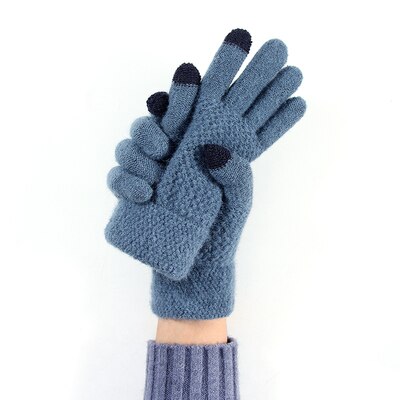 Guantes de pantalla táctil para hombre y mujer, manoplas cálidas de lana de Alpaca para invierno, a prueba de frío, para conducción al aire libre: Blue