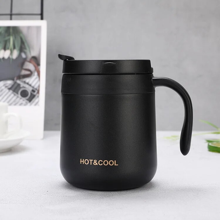 350/500ml isolerede kaffekrus med hank i rustfrit stål, isoleret krus, kaffekrus, termokande, tekopper med kant: Sort / 350ml