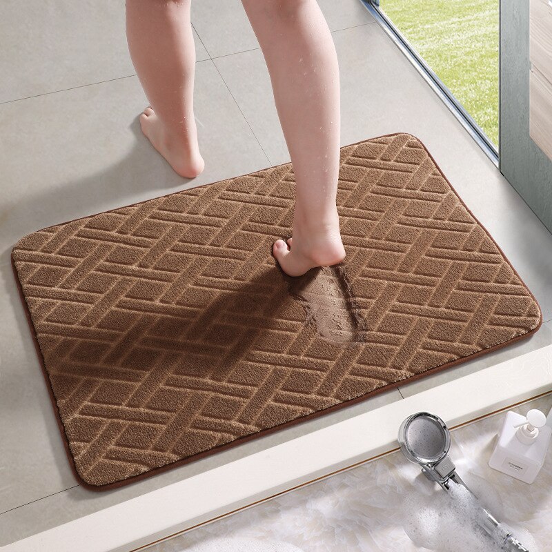 Soft Bathroom Mat Home Shower Cotton Bath Rug Corridor Coral Fleece Water Absorbent Carpet Anti-slip Product Kitchen Floor Set: coffee-B 40x60