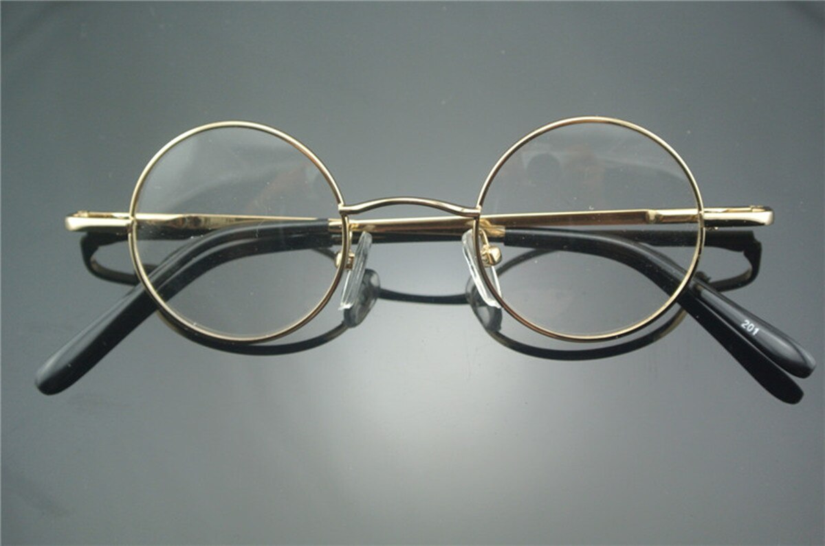 Vintage lille runde 38mm fjederhængsler john lennon metal brillerammer fuld kant nærsynethed rx stand briller: Guld