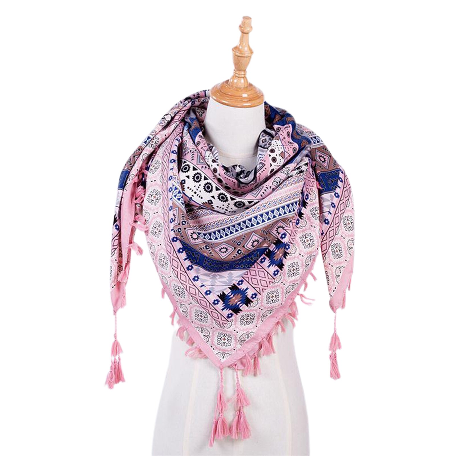 Women Winter Neck Wrap Long Warm Scarf Boho Cotton Ethnic Print Triangle Tassel Shawl neck bandana neck gaiter