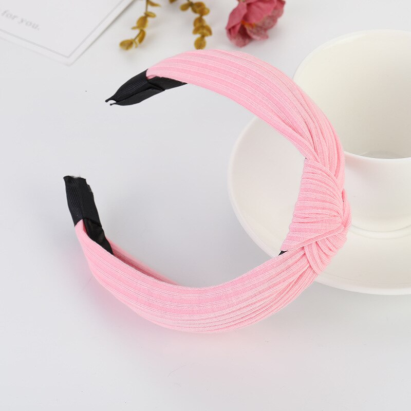 Solid Color Cloth Headband Cross Hair Band for Women Wide Plastic Hair Hoop Lady Turban Bezel Hair Bands Girls Hair Accessories: Pink
