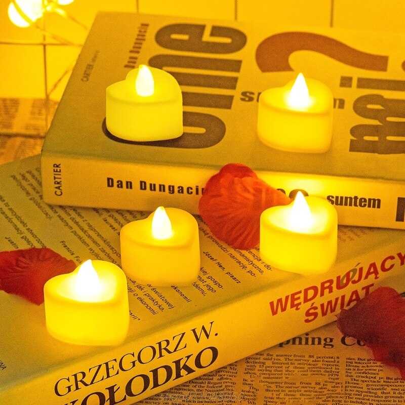 6Pcs Hart Vorm Led Theelicht Kaarsen Battery Operated Liefde Kaars Elektrische Thee Verlichting Voor Valentijnsdag Wo J01 21