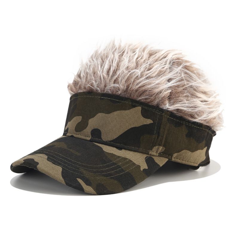 Casquette pare-soleil nouveauté pour hommes avec faux cheveux à pointes Camouflage impression réglable perruque de Baseball chapeau Hip Hop Streetwear: -D