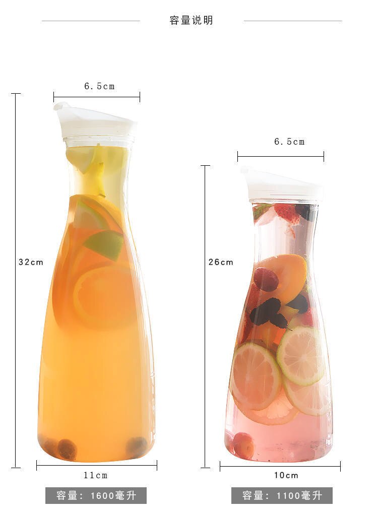Jarra de plástico para agua y zumo, recipiente de gran capacidad, resistente al calor, 1100/1600ml