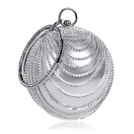 SEKUSA Circular Tassel Rhinestones Women Evening Bags With Handle Diamonds Metal Handbags For Wedding/Party/Dinner Evening Bags: YM1158silver