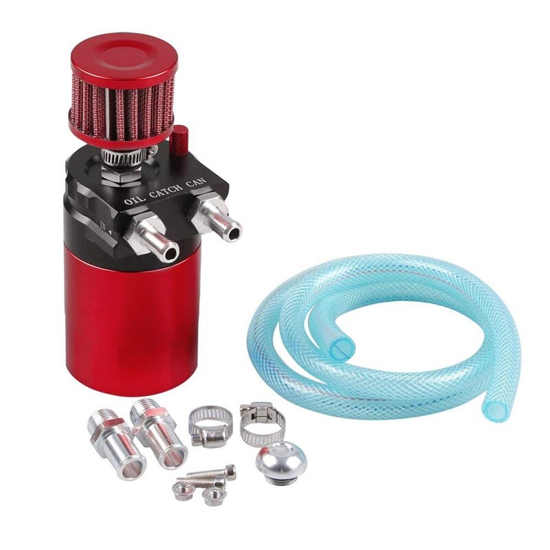 Baffled Universal Aluminum Oil Catch Can Reservoir Tank 300ml With Breather Filter Black+Red