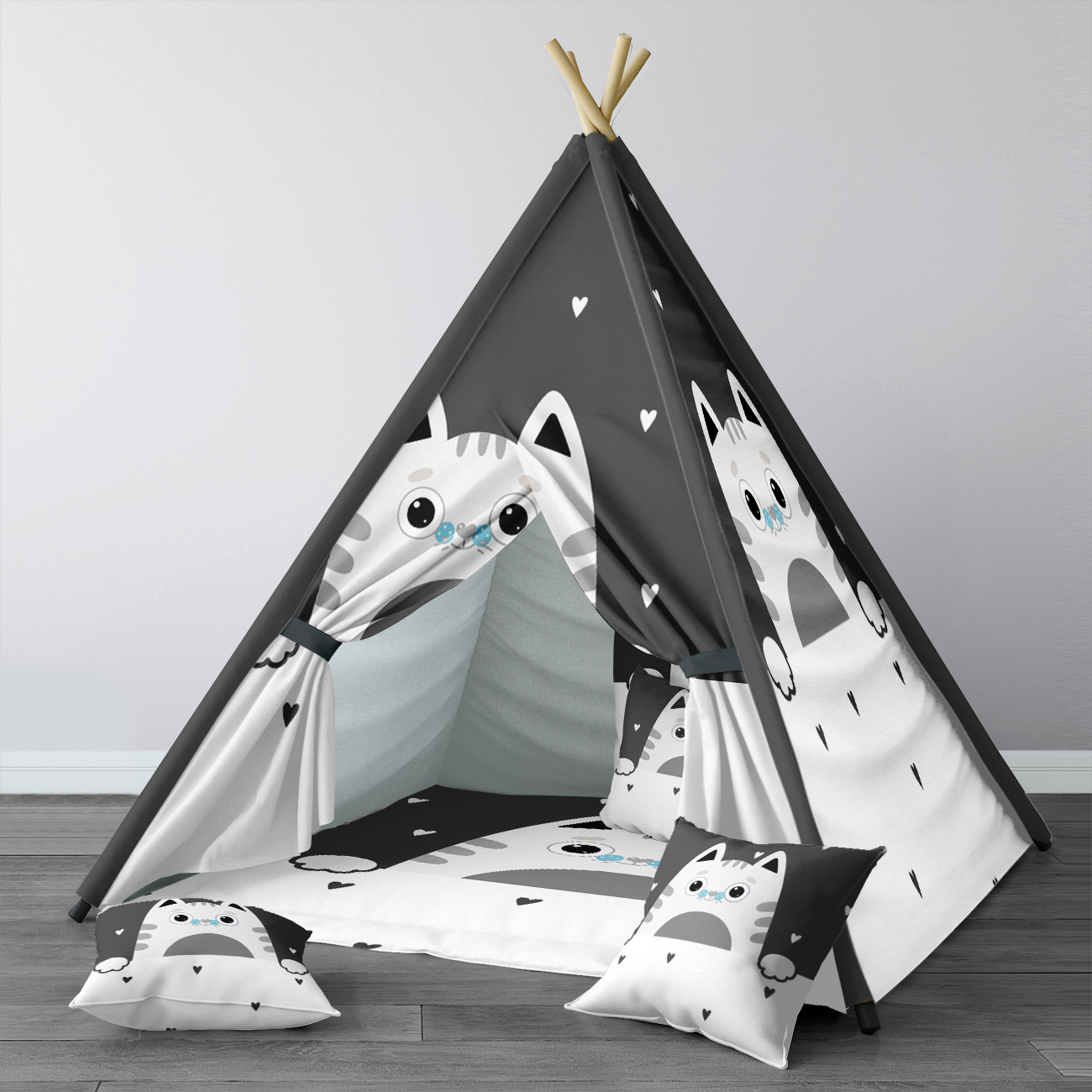 Spielen Zelt für freundlicher Wigwam tragbar drinnen Spielplatz Zelte freundlicher Schlafzimmer Schwarz Katze Nette Modell 1377