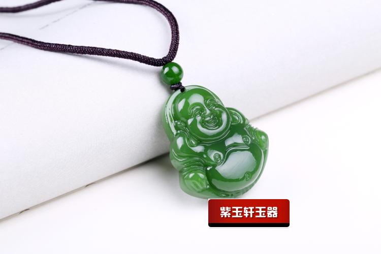 Cinese xinjiang Verde Giada Grande pancia Buddha Monili Della Collana Del Pendente Accessori di Moda A Mano-Intagliato Uomo Donna Fortuna Amuleto