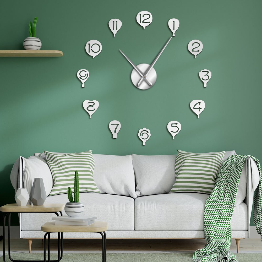 Floating Air Balloon Wall Art DIY Giant Wall Clock Kid Room Nursery Silent Movement Decorative Frameless Large Wall Watch