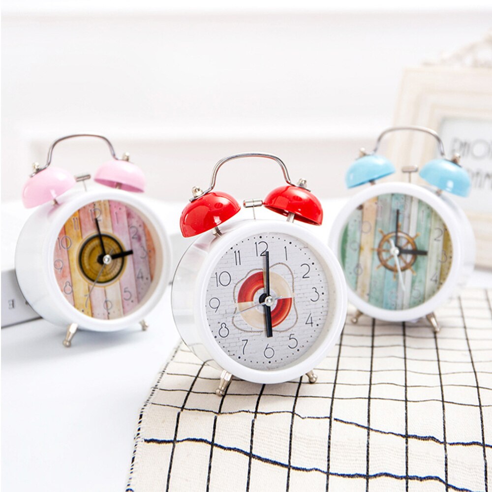 1PC Fresh Alarm Clock Simple Bedroom Desk Clock Metal Chimed Clock Household Alarm Clock Modern Ringing Alarm