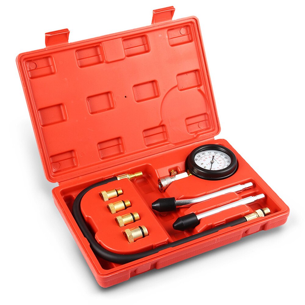 Compression Tester Pressure Gauge Tester Kit Motor Auto Petrol Gas Engine Cylinder Car Motorcycle Pressure Gauge with Adapter: Default Title