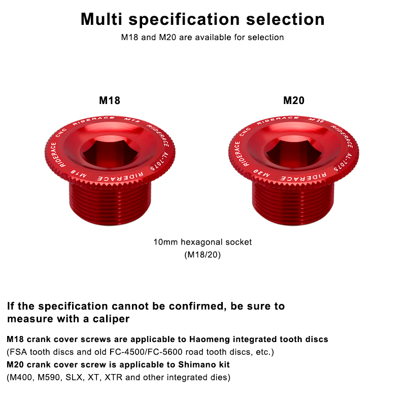Boulon de fixation de bras de manivelle de vélo, écrou de pédalier en alliage d'aluminium, couvercle de manivelle de vélo vtt, bouchon à vis M18 M20 boulon pour capuchon de boulon de manivelle Shimano