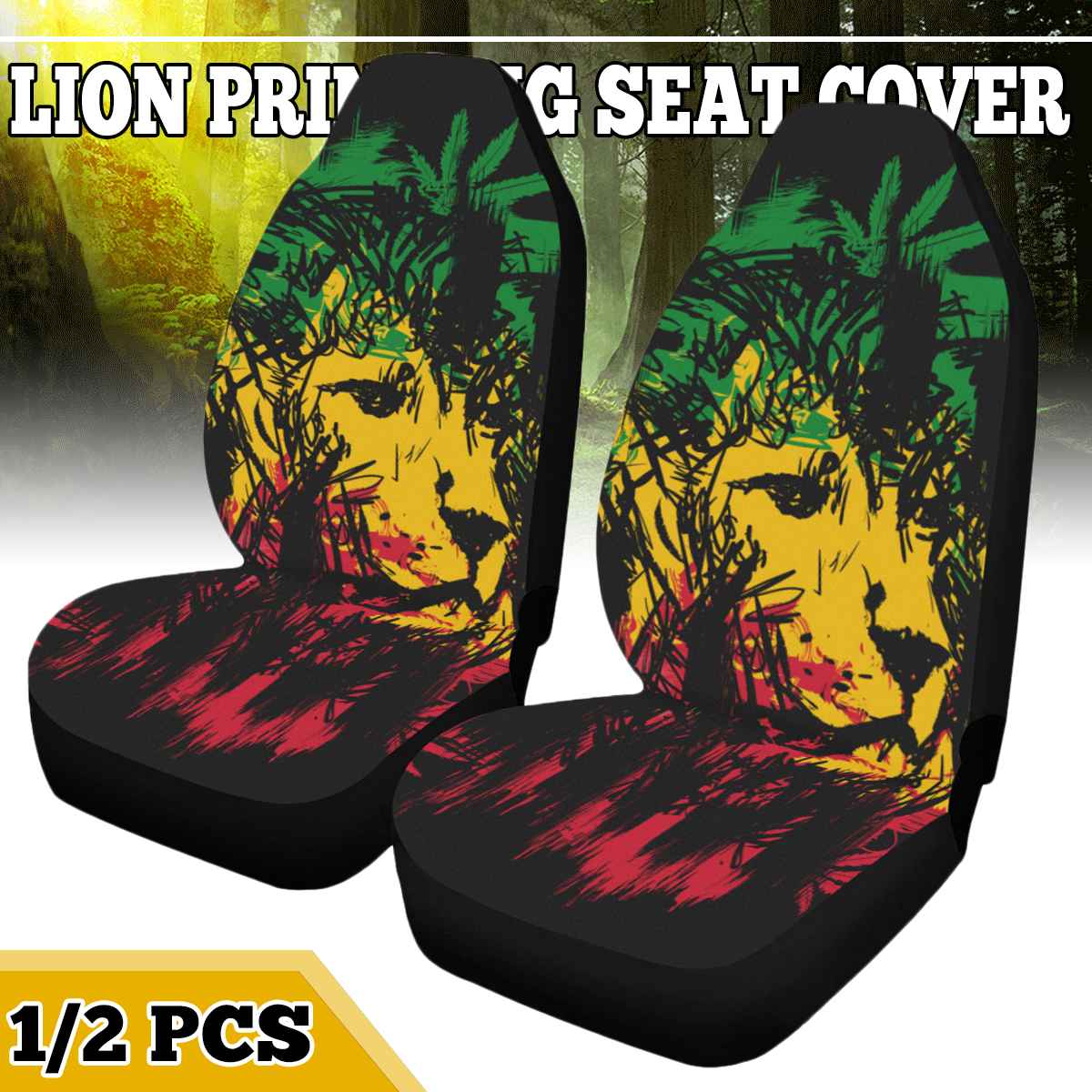 1/2 st bil sittunderlag 3d vargar / lejon print styling mesh svamp täcka universell front sittunderlag för bil / lastbil / van för toyota: 2pc lejon