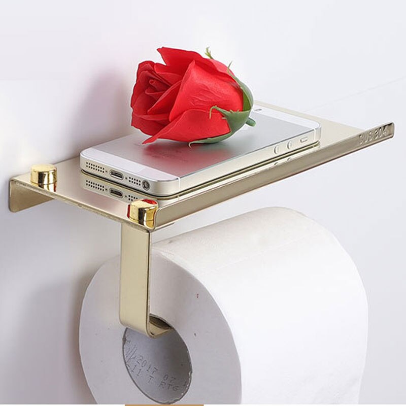 White Stainless Steel Paper Holder with Cell Shelf Bathroom Roll Paper Holder Toilet Paper Holder for Phone Wallet Etc: gold