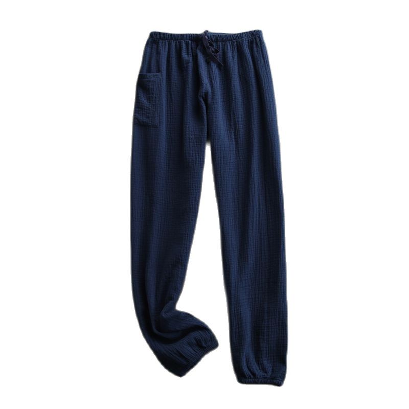 Pantalones de dormir de crepé de algodón para mujer, ropa de dormir de color sólido, pantalones de dormir de cintura elástica, pantalones de noche de salón, novedad de otoño