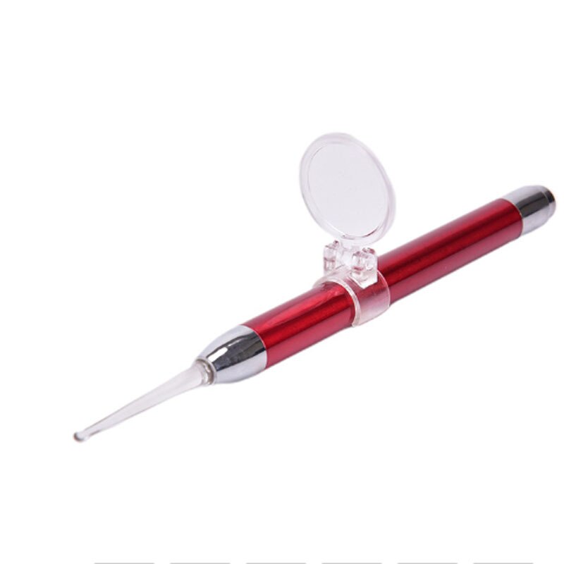 LED FlashLight Baby Earpick Ear Cleaner Endoscope Penlight Spoon Cleaning Ear Curette Light Spoon with Magnifier Ear Wax Removal: Red  Ear pick