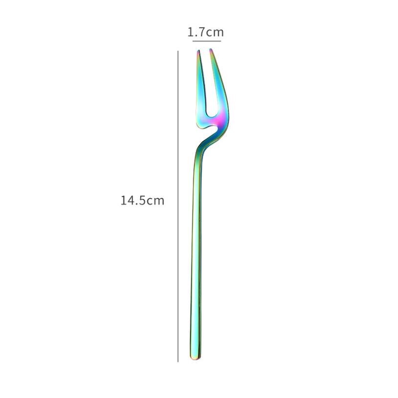 stainless stirring Small spoon hanging cup spoon dessert fruit fork coffe spoon cute stainless steel forks coffee accessories: Rainbow Fork