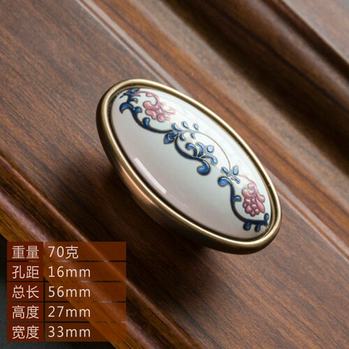 Chinese ceramic handle American retro cabinet door modern minimalist European style drawer cabinet wardrobe cabinet handle: oval 16mm