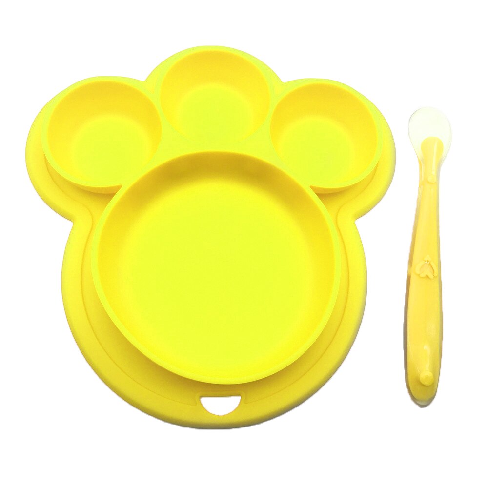 Plato de silicona para bebé, platos de alimentación sin BPA, vajilla de entrenamiento con ventosa para bebés, bonitos platos coloridos de oso de dibujos animados para niños: yellow
