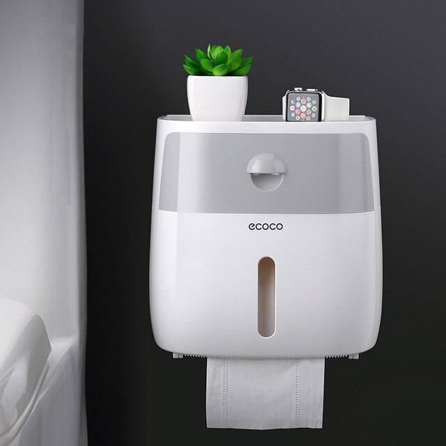 Toiletpapirholder vandtæt vægmonteret toiletpapirbakke rullepapirrør opbevaringsbakke bakke tissue box hylde badeværelse produkt: 01 lysegrå