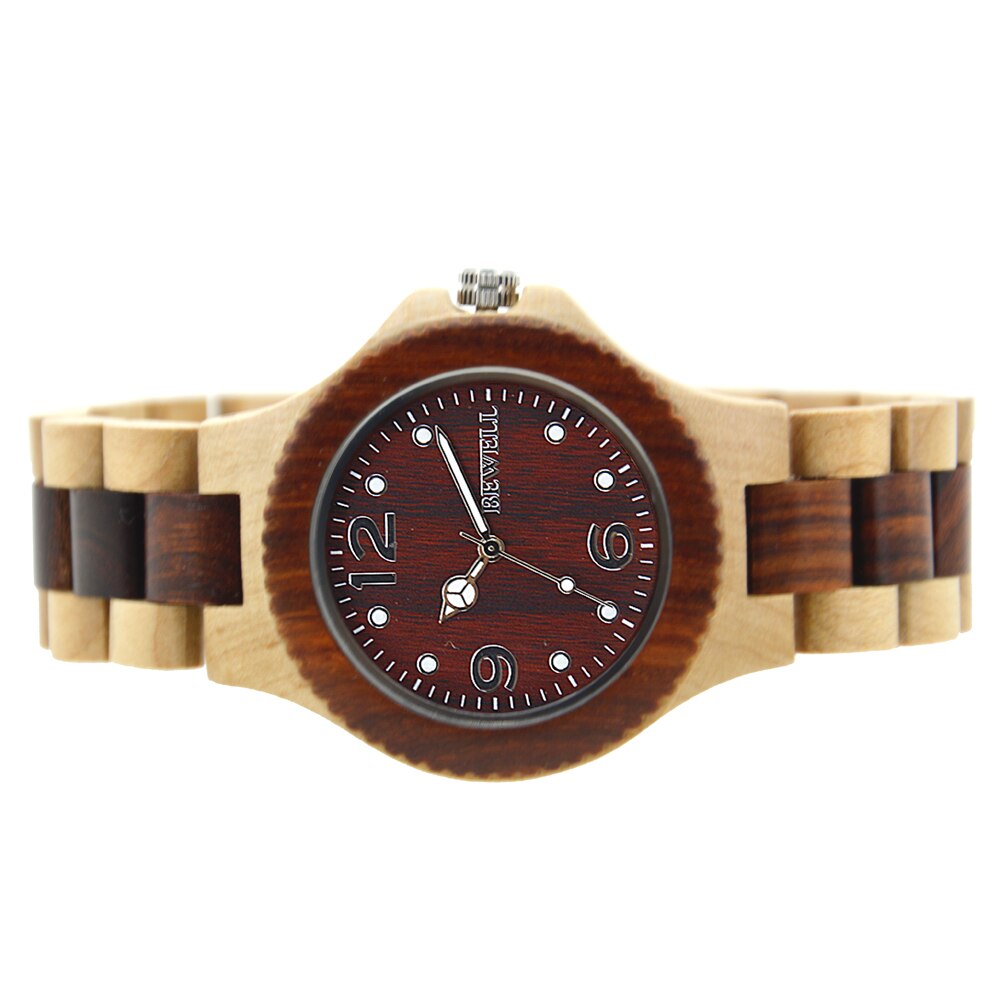 Reloj de granos de madera BEWELL para hombres y mujeres, relojes de Madera hechos a mano, movimiento de cuarzo Luminouse, madera de sándalo rojo de Arce, de San Valentín 038A
