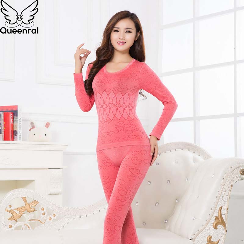 Queenral Long Johns For Women Thermal Underwear Set Second Skin Winter Female Thermal Clothing Women Body Shaped Pajamas Warm