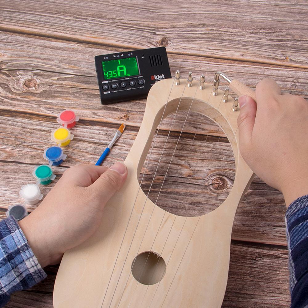 Kmise Lyre Harp 7 String DIY Kit Make Your Own Bass Wood with String Saddle String Post Tuning Wrench