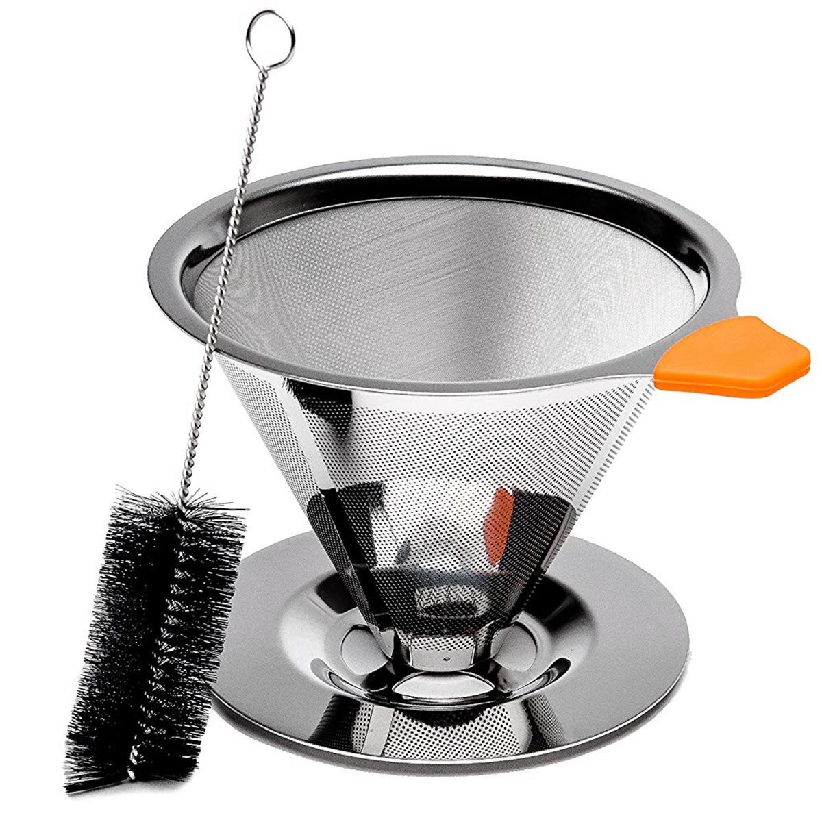Pour Over Coffee Dripper Stainless Steel Cone, Paperless with Cup Stand, Enjoy Simple and Easy Single Cup Rich Mornin