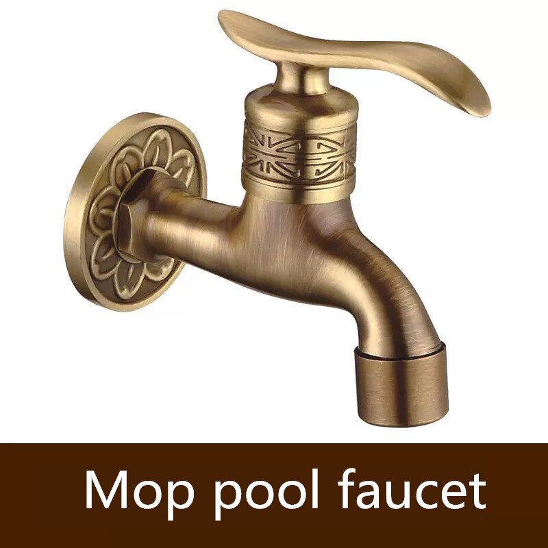 Bathroom Bibcock Antique Brass Carved Pattern Wall Mount Single Cold Retro Taps Outdoor Garden Washing Machine Mop Toilet Faucet: A-01