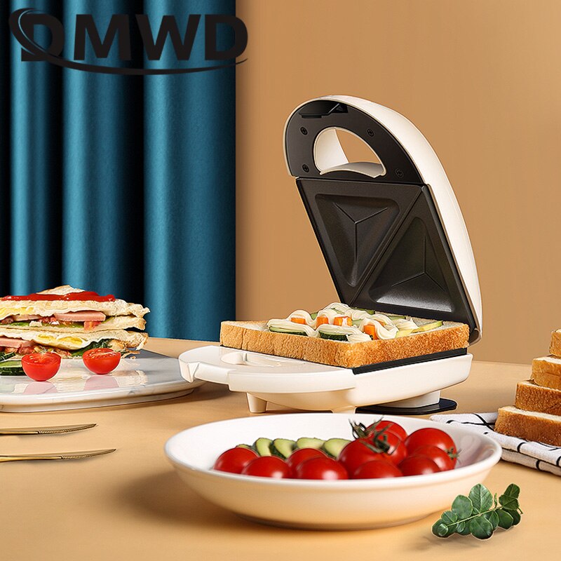 Dmwd 220v elektrisk sandwich maker vaffel maker mini brødrister bagning multifunktion morgenmad maskine kage sandwichera maskine eu