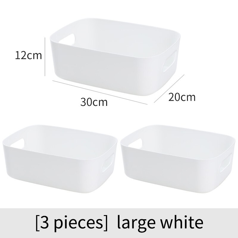 Cesta de almacenamiento de artículos diversos para estudiantes, cajas de almacenamiento para escritorio, snack, caja de almacenamiento de cosméticos de plástico, caja para ordenar la cocina del hogar: White Big