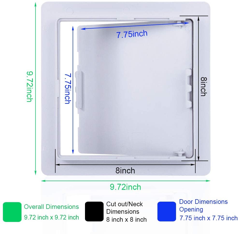 Plastic Access Panel for Drywall Ceiling 4x6inch-18x18inch Reinforced Plumbing Wall Access Doors Removable Hinged White: 8x8inch(20x20cm)