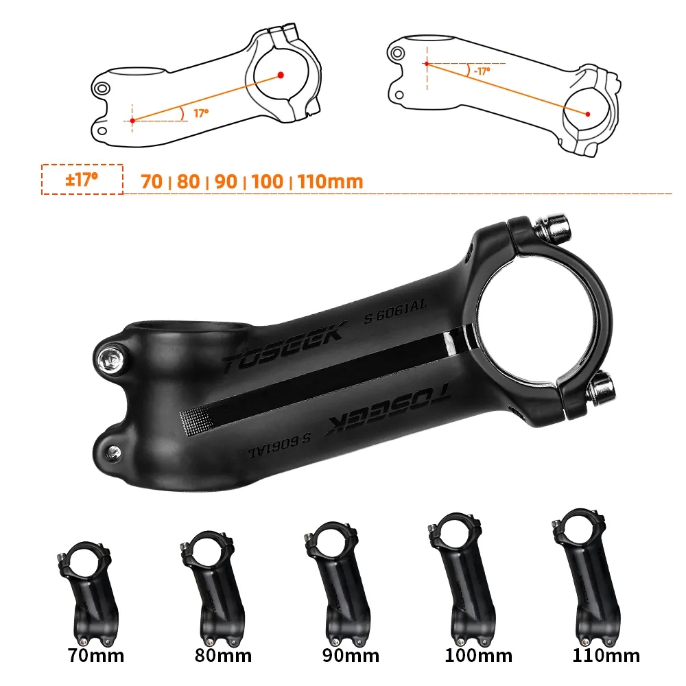 TOSEEK Ultralight Aluminum Bike Handlebar Stem 6° 7° 17° 25° Degree Mtb Stem 35mm-120mm Power Mtb 31.8mm Mountain Bicycle Stem