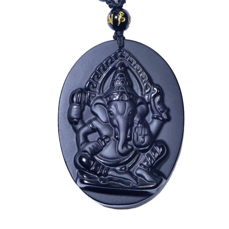 Obsidian Elefanten Ganesha Amulett anhänger mit Kette obsidian Segen Glück anhänger