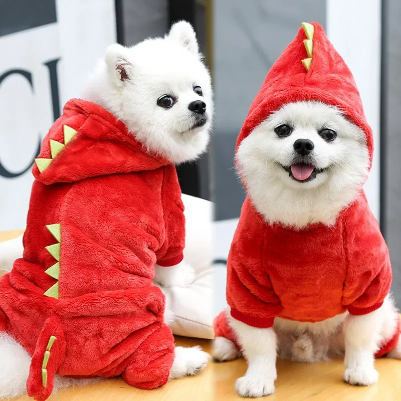 Dinosaurier-Hundekleidung, Vlies, Haustier-Overall, Winter, warm, Hundemantel, Jacke für Hunde, Hoodies, Chihuahua, französische Bulldogge