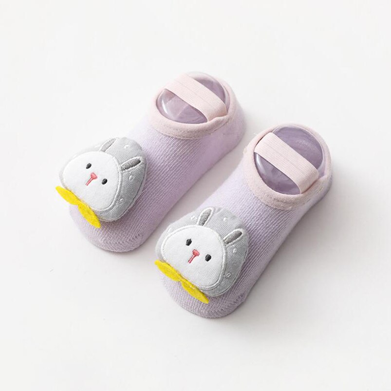 Chaussettes 3D motif lapin/fleur/hérisson, pour enfants, vêtements pour garçons et filles, chaussettes de sol à semelle en caoutchouc: f / 0 to 12m