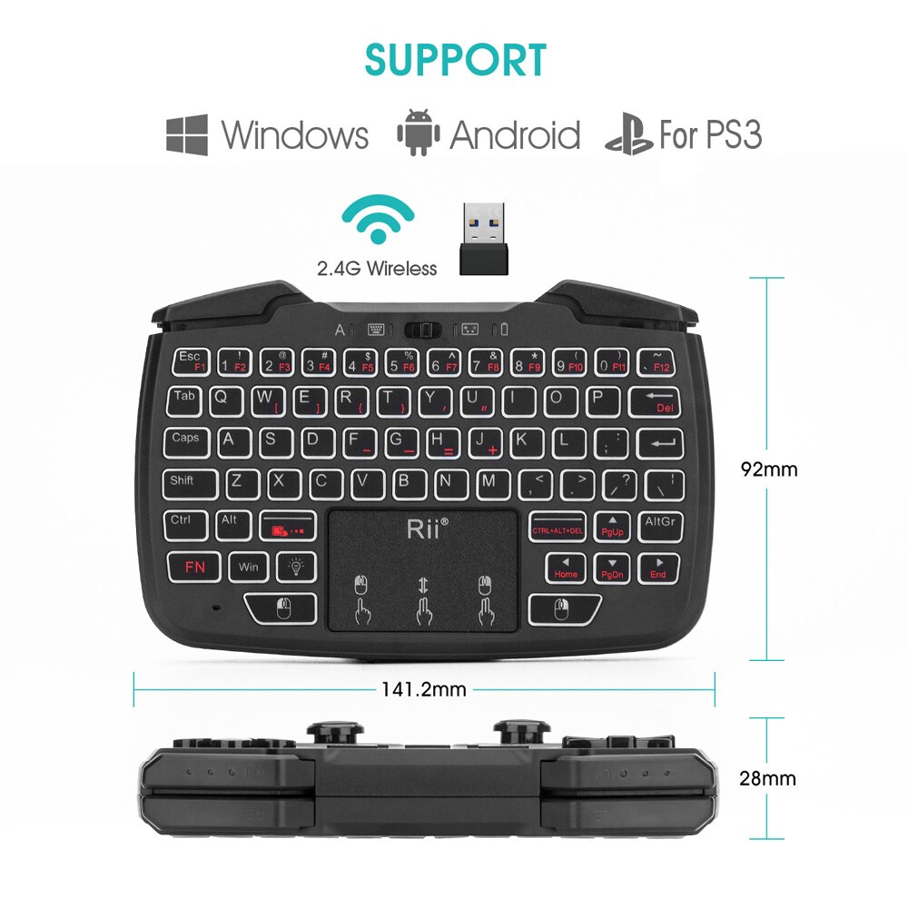 Rii RK707 Game Controller2.4GHz Wireless Keyboard with 62-keys Mouse Combo w/ Touchpad for PS3 TV Box Smart TV