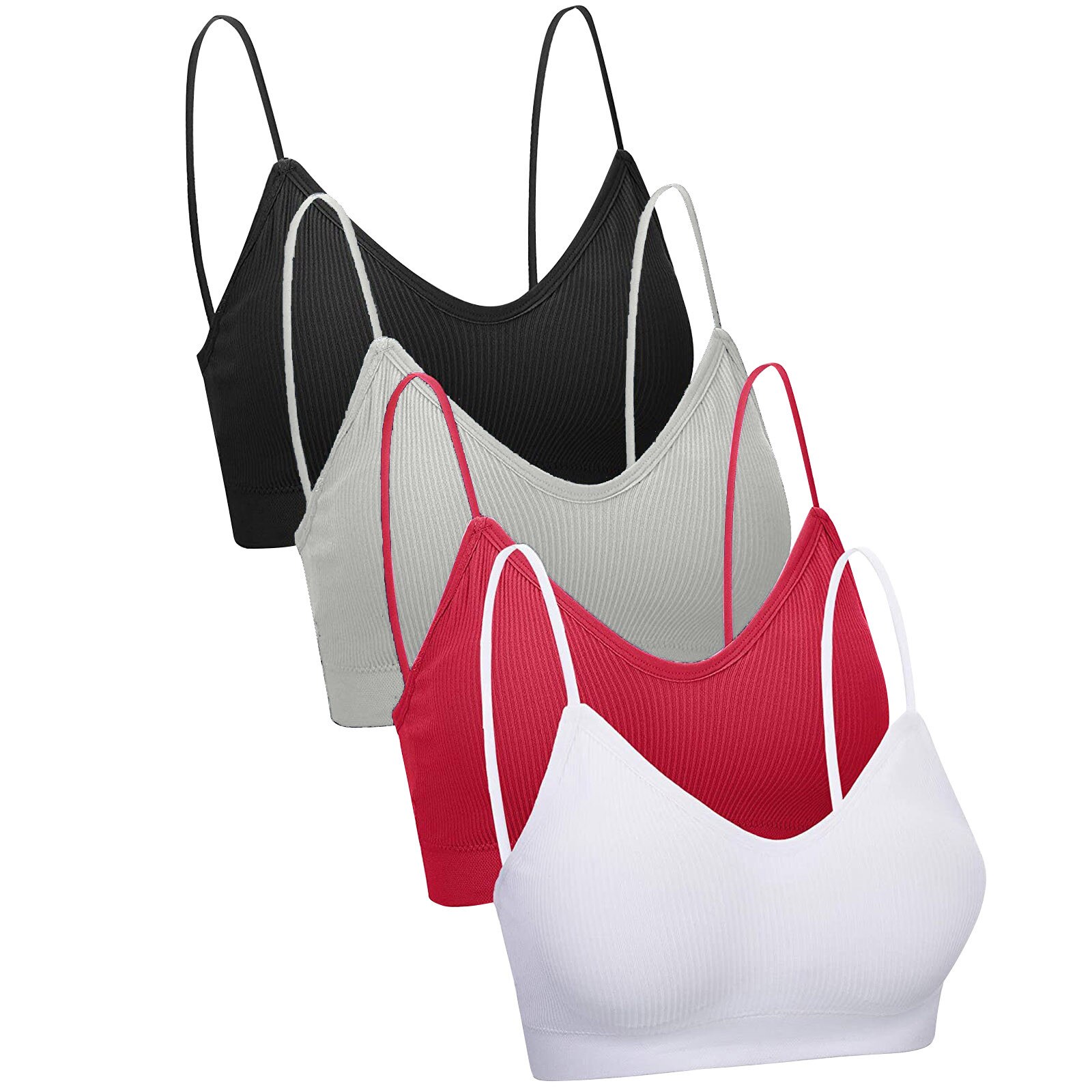 4 Pieces Women Cotton V Neck Bra Seamless Padded Camisole Bandeau Sports Bra Yoga Shaping Underwear Vest 4XL Plus Size Bralette