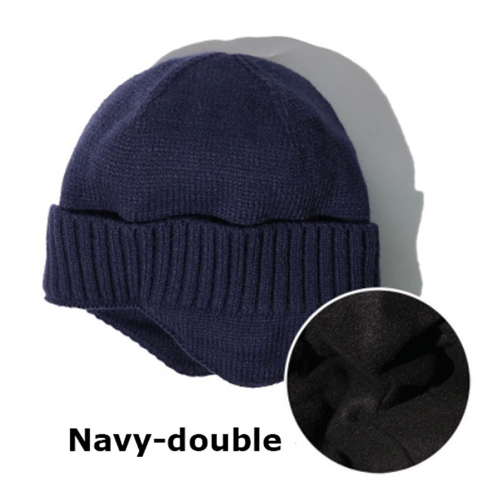 Bonnets de Ski à la pour hommes et femmes, en tricot, pour l'extérieur, extensibles, décontractés, doux et chauds, hiver: Navy double