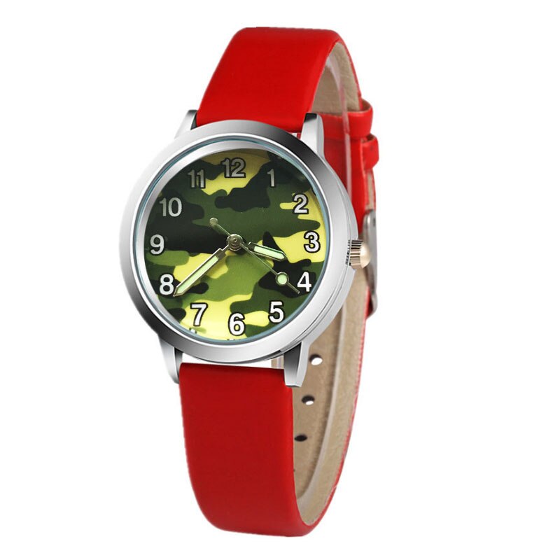 6 kleuren Klassieke Digitale Meisje Jongen Dames Horloge Kind Quartz Horloge Camouflage Print kinderen Horloge Klok kids horloges: Rood