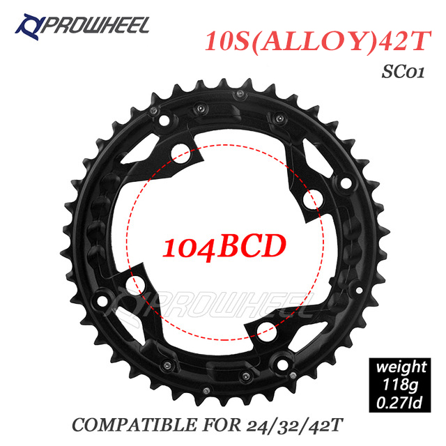 Prowheel Mountainbike Kettingblad 22T 24T 30T 32T 40T 42T 44T Tandwiel Staal/Legering Tand Plaat Deel Ronde Kettingblad 64/96/104BCD: 10S 42T SC01 AL