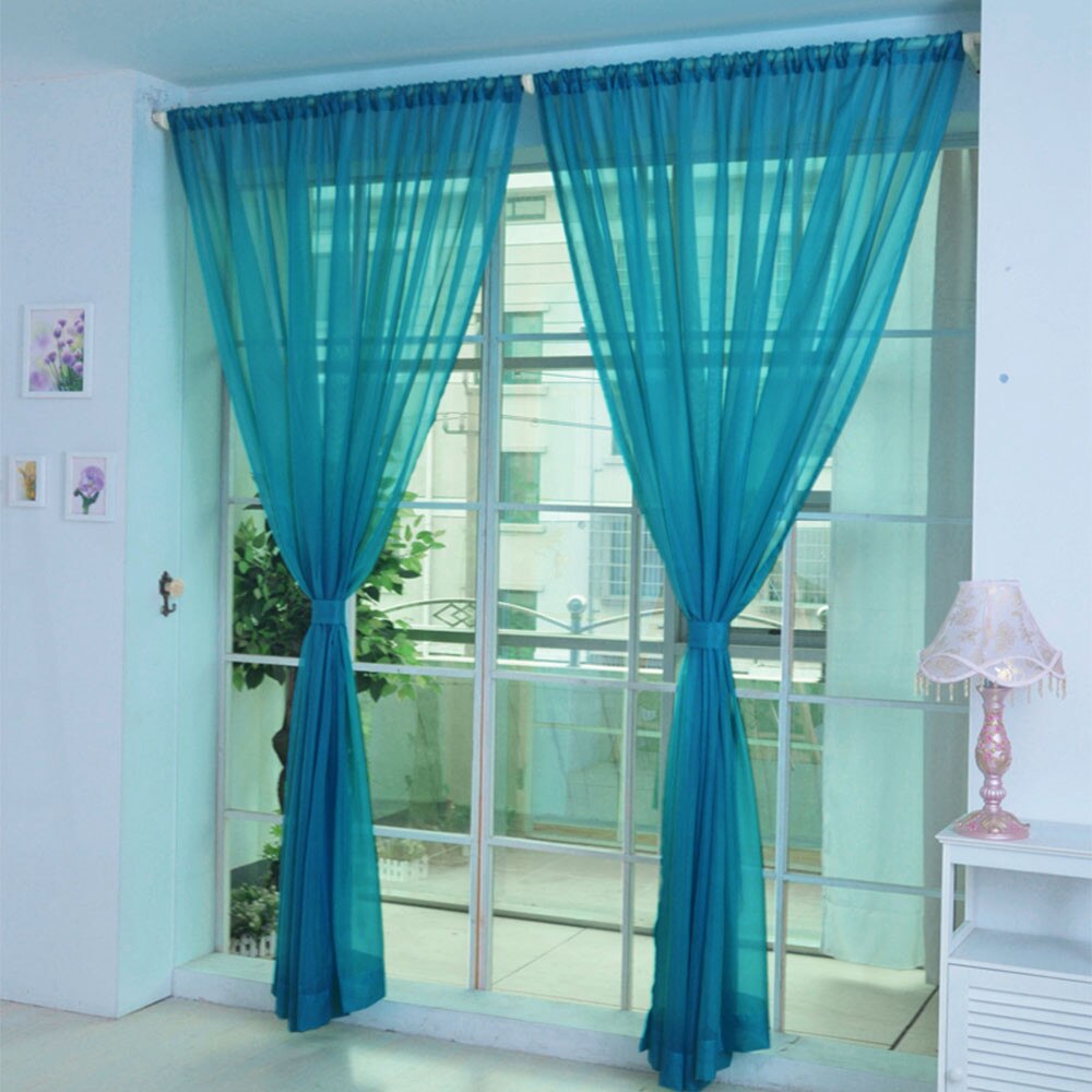 1 PCS Pure Color Tulle Door Window Curtain Drape Panel Sheer Scarf Valances Modern Voile 200cm x 100cm #/7.7