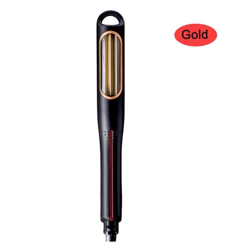 Automatic Crimping Hair Iron Volumizing Hair Crimper Hair Iron for Women Tourmaline Ceramic Rippled Barrels Auto Rotating Curler: Gold / EU
