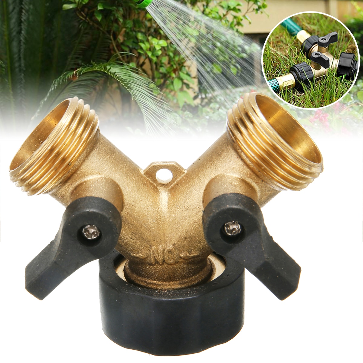 Derivatore Acqua 2 Vie In Ottone - Splitter Rubinetti Con Valvole Indipendenti - Attacco 3/4 Pollice Femmina/Maschio Per Giardino - 5