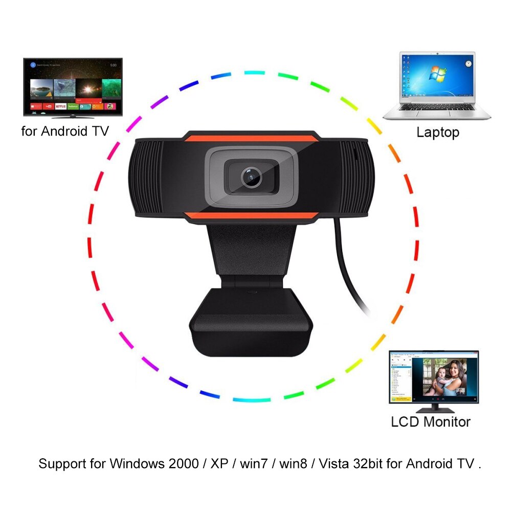 30 Degrees Rotatable 2.0 HD Webcam 1080p USB Camera Video Recording Web Camera with Microphone For PC Compute