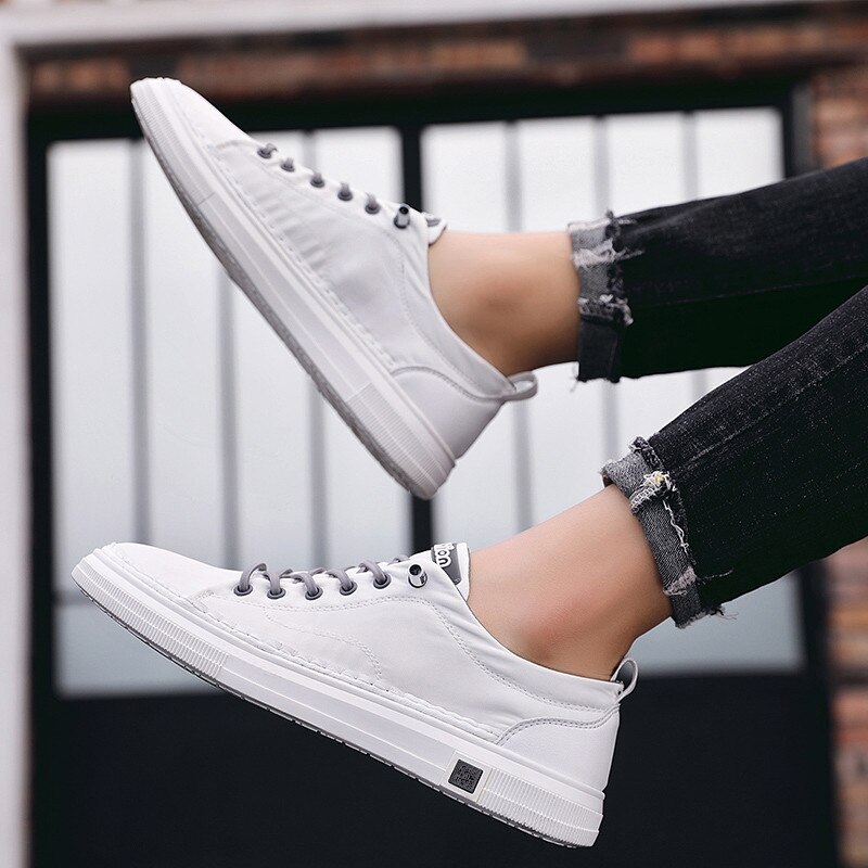 Men Casual Shoes White Leather Canvas Shoes Men Breathable Shoes Sneakers Loafers Men's Moccasins Chaussure Homme *
